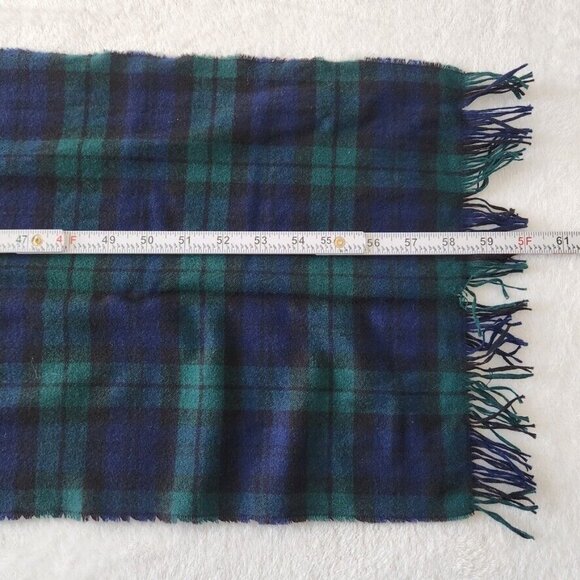 Vtg 90s Plaid Scarf Fringe Green Blue Men's Cozy Winter Preppy Check 12 x 60 - Picture 9 of 10